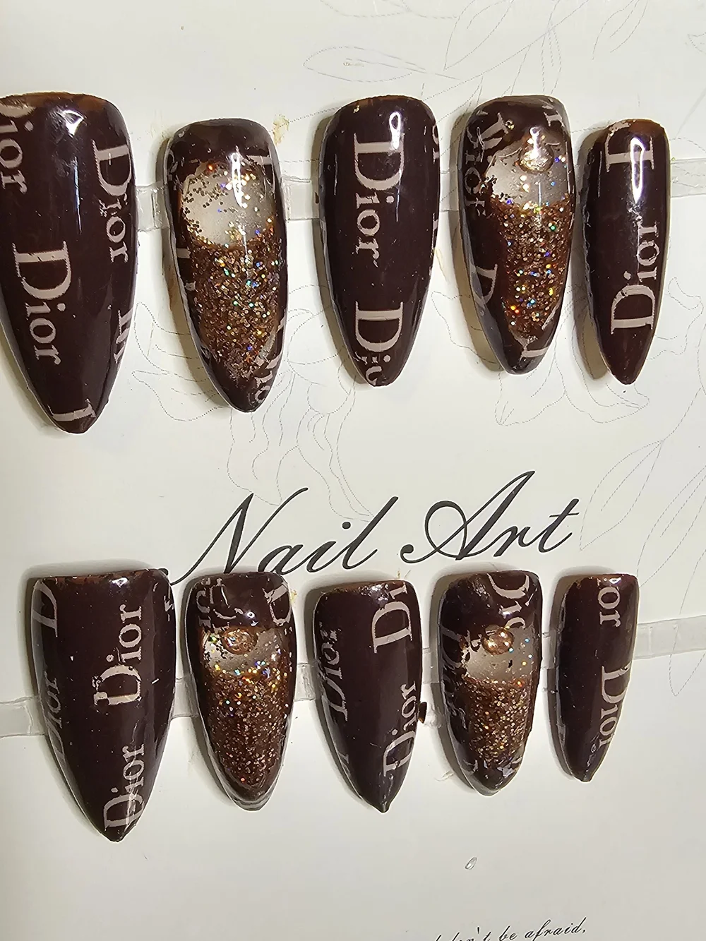 Luxury Inspired Brown Glitter Water Press-On Nails